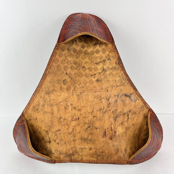 Vintage Leather Tripod Stool Seat Cover Embossed Hand Tooled - Picture 5 of 8